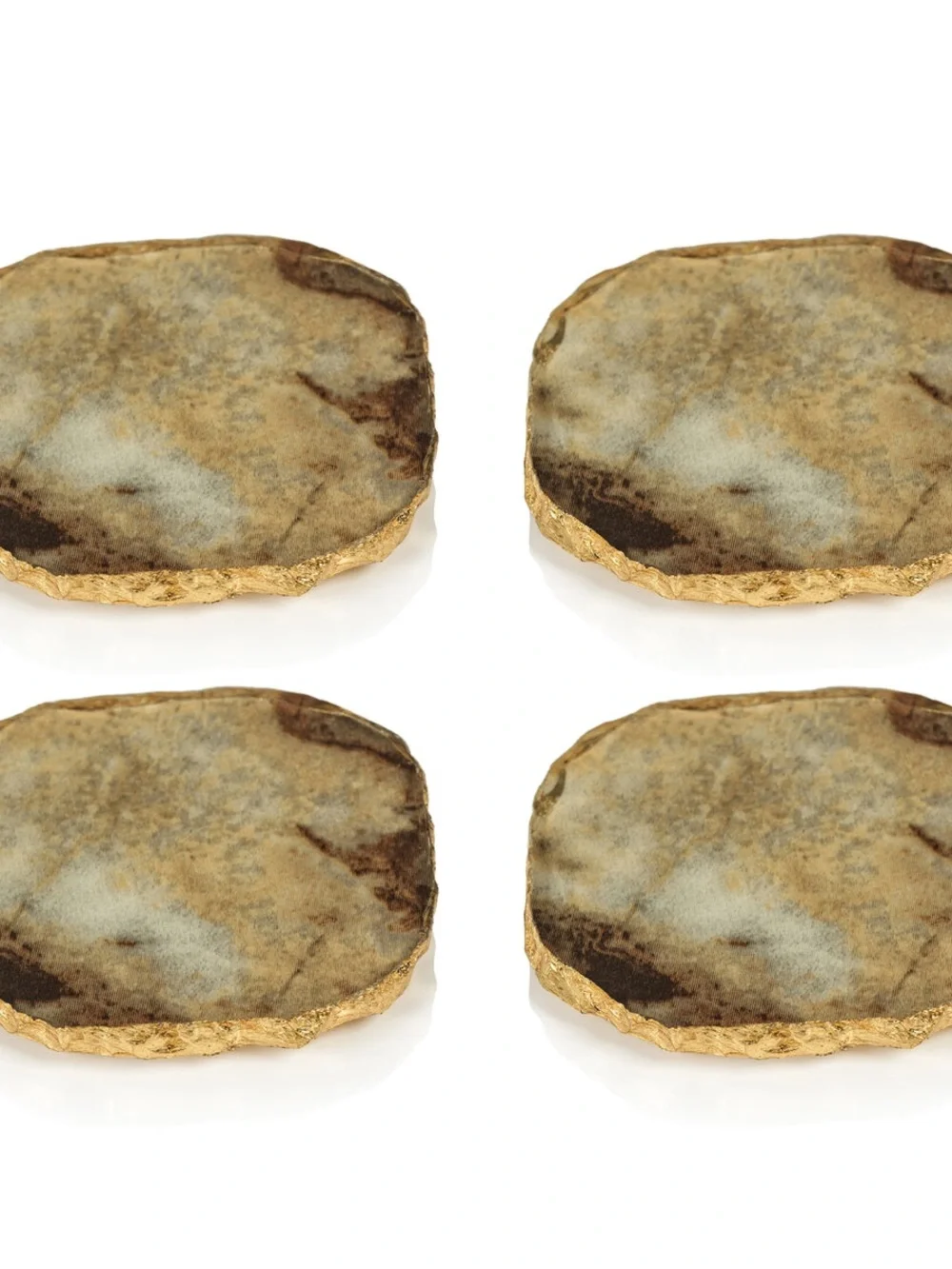 Zodax Simulated Agate Marble Glass Coaster with Gold Rim - Set of 4 (Brown) NWT